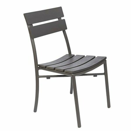 BFM SEATING Bayview Bronze Stackable Aluminum Side Chair with Brown Synthetic Teak Back and Seat 163PH302CBR